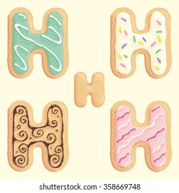 The different types of the H Fletter in the shape of the cookie with sweet glaze