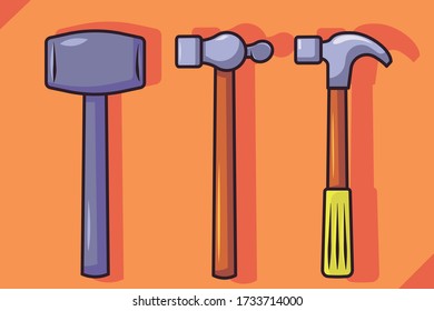 Different Types of Hammers Vector Illustration.  Flat Cartoon Style