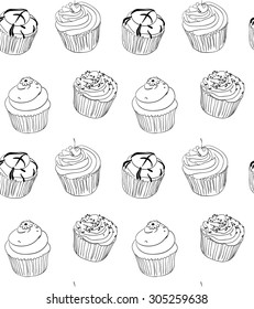 Different types of hand drawn cute cupcakes 