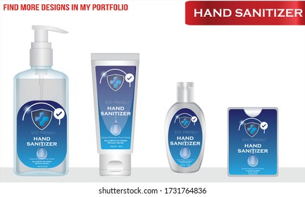 Different types of Hand sanitizer with label design. Packaging design. Advertising of hand sanitizer. Hand disinfectant. Personal hygiene. vector Illustration