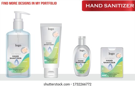 Different types of Hand sanitizer with label design. Packaging design. Advertising of hand sanitizer. Hand disinfectant. Personal hygiene. vector Illustration