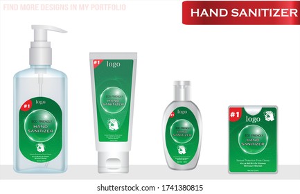 Different types of Hand sanitizer with label design. Packaging design. Advertising of hand sanitizer. 