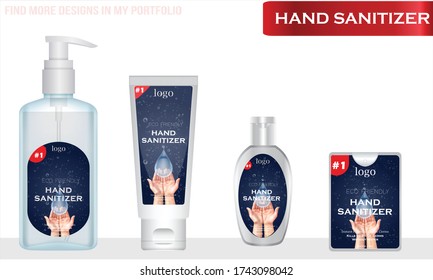 Different types of Hand sanitizer with label design. Packaging design. Advertising of hand sanitizer. 