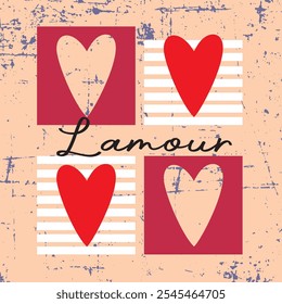 DIFERENTES TIPOS DE CORAZÓN ILUSTRADO EN ARTE VECTORIAL Y FONDO GRUNGE
