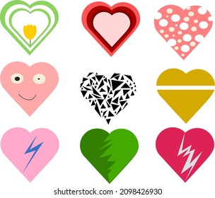 different types of hearts, vector icons.