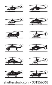 Different types of helicopters - vector illustration