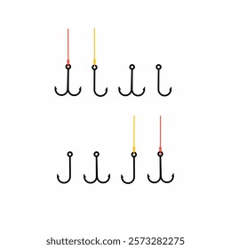 Different types of hook. Fishing hook.A set of fish hooks of different shapes on a white background.