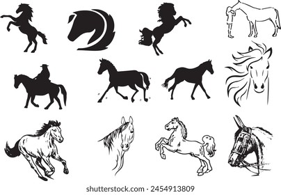 DIFFERENT TYPES OF HORSES  CREATED IN ADOBE ILLUSTRATOR FOR DAILY USAGE OF GRAPHICS DESIGNERS AND OTHER NEW DESIGNERS TO WORK FLUENTLY AND EASILY IN DAILY LIFE.