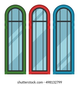 Different types house windows vector elements isolated on white background