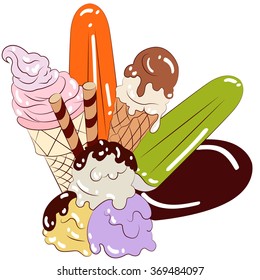 different types of ice cream in bright colors