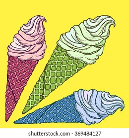 different types of ice cream in bright colors