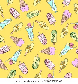 Different types of ice cream. Seamless pattern.