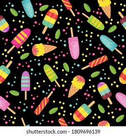 different types of ice cream. seamless pattern. vector illustration for advertising, parties, sites, sales