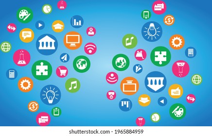 different types of icon in various color on abstract background