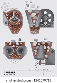 Different types of Industrial stone crushers. Gravel production machines