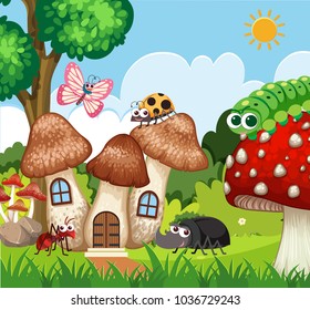 Different types of insects in garden illustration