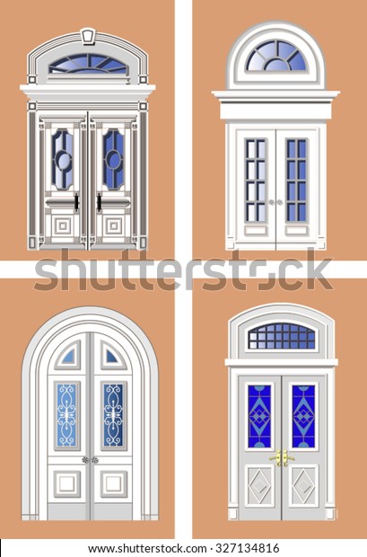 Different Types Interior Doors Retro Style Stock Vector