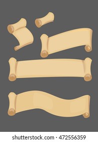 different types isolated vector golden magic scrolls, for game ui, banners, vector illustration