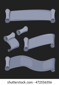 different types isolated vector silver magic scrolls, for game ui, banners, vector illustration