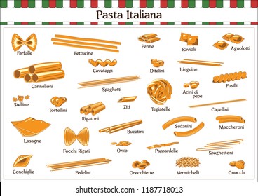 Different types of Italian pasta