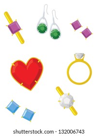 Different types of jewelry including pendants, rings and ear rings.