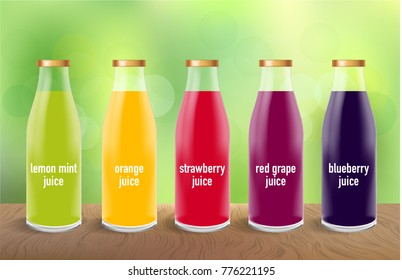 different types of juices in natural background. vector eps