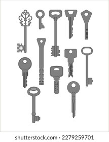 different types of keys, vector illustration, isolated