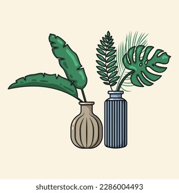Different types of leaves in a vase