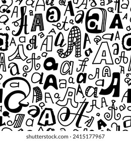 Different types of letter A seamless pattern. Print for textile, wallpaper, covers, surface. For fashion fabric. Retro stylization.