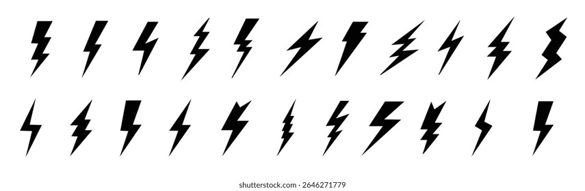 Different Types of Lightning Bolt Vector Set in Black Color