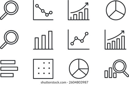 Different types of line and bar graphs are displayed, showcasing trends and comparisons in data analysis. Charts illustrate statistical information clearly.