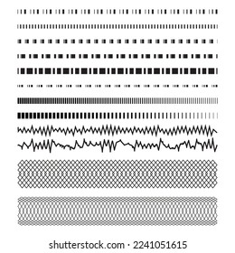 Different Types of line vectors, wavy lines, Decoration for card, web, banner designs, Endless lines can be used for borders, web page background, surface textures. Set of monochrome horizontal lines 