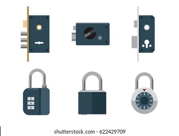 Different types of locks. Vector flat illustration. Flat icons set. Safety and protection concept