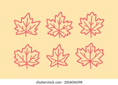 Different types of maple leaves. Flat contour vector illustration.