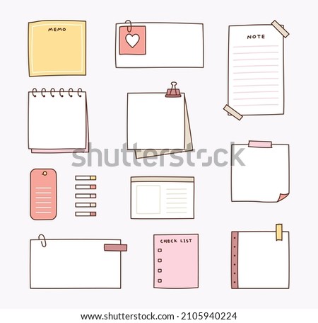 Different types of memo notes. flat design style vector illustration.