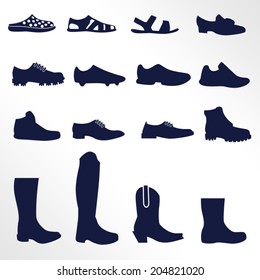 Different types of men's footwear / Solid fill icons