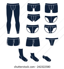 Different types of men's underwear / Solid fill vector icons set as flat icons svg