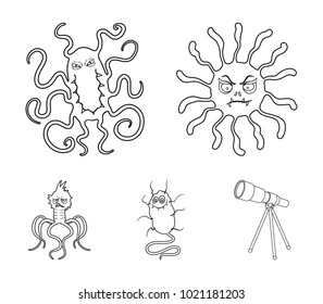 Different types of microbes and viruses. Viruses and bacteria set collection icons in outline style vector symbol stock illustration web.