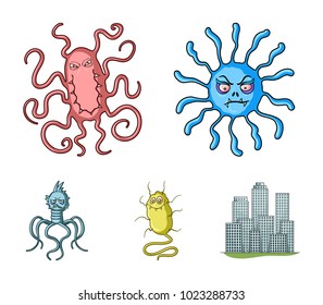 Different types of microbes and viruses. Viruses and bacteria set collection icons in cartoon style vector symbol stock illustration web.