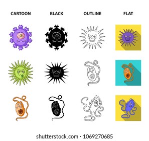 Different types of microbes and viruses. Viruses and bacteria set collection icons in cartoon,black,outline,flat style vector symbol stock illustration web.
