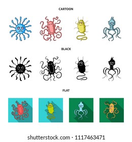 Different types of microbes and viruses. Viruses and bacteria set collection icons in cartoon,black,flat style vector symbol stock illustration web.