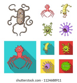 Different types of microbes and viruses. Viruses and bacteria set collection icons in cartoon,flat style vector symbol stock illustration web.