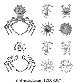 Different types of microbes and viruses. Viruses and bacteria set collection icons in outline,monochrome style vector symbol stock illustration web.