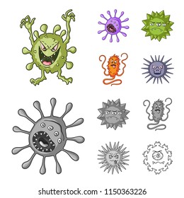 Different types of microbes and viruses. Viruses and bacteria set collection icons in cartoon,monochrome style vector symbol stock illustration web.