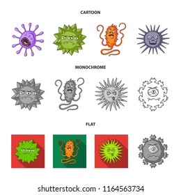 Different types of microbes and viruses. Viruses and bacteria set collection icons in cartoon,flat,monochrome style vector symbol stock illustration web.