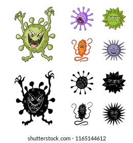 Different types of microbes and viruses. Viruses and bacteria set collection icons in cartoon,black style vector symbol stock illustration web.