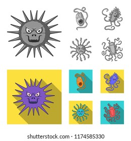 Different types of microbes and viruses. Viruses and bacteria set collection icons in monochrome,flat style vector symbol stock illustration web.