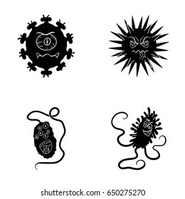 Different types of microbes and viruses. Viruses and bacteria set collection icons in black style vector symbol stock illustration web.