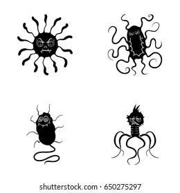 Different types of microbes and viruses. Viruses and bacteria set collection icons in black style vector symbol stock illustration web.
