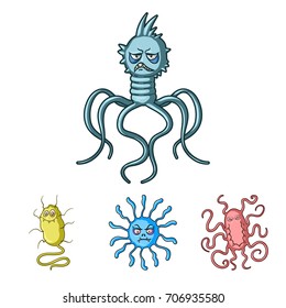 Different types of microbes and viruses. Viruses and bacteria set collection icons in cartoon style vector symbol stock illustration web.